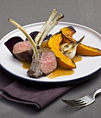 Rack of lamb with beetroot, pumpkin and garlic