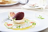 Mustard fig sorbet on fresh goat's cheese