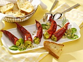 Grilled red pointed peppers with herb butter