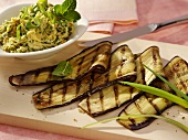 Grilled aubergine slices and aubergine butter