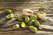 Pistachios on wooden board