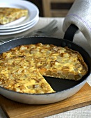 Spanish tortilla in a frying pan