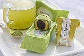 Matcha roll filled with sweet red bean paste (Japan)