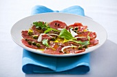 Beef carpaccio with rocket, capers, olive oil
