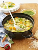 Vegetable soup in pot