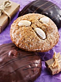 Lebkuchen (gingerbread) with almonds and chocolate-coated