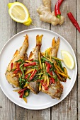 Grilled bass with ginger, chilli and spring onion