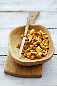 Chanterelles in a wooden bowl