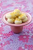 Potato dumplings with strawberry filling & buttered breadcrumbs