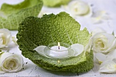 Tealight in savoy cabbage leaf