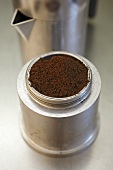 Ground coffee in espresso pot