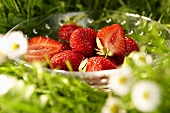 Fresh strawberries in a glass bowl