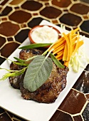 Beefsteak with sage, carrots and mayonnaise