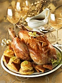 Stuffed turkey with croutons and vegetable puree