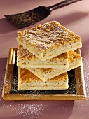 Several pieces of rice cake, stacked