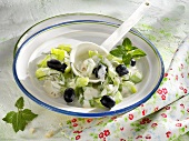 Cucumber salad with olives and mint