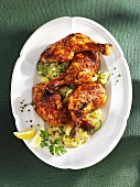 Roasted chicken legs with potato salad