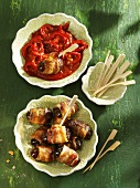 Bacon-wrapped dates with spicy sauce (Spain)