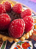 Raspberry tart with chocolate cream