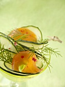 Cucumber carpaccio with smoked trout