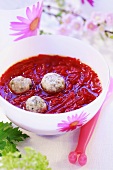 Borscht with lamb meatballs for children