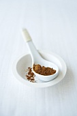 Home-made five-spice powder on a porcelain spoon