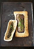 Beef fillet with herbs baked in salt dough