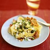 Pappardelle with fried ham, courgettes and ricotta