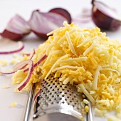 Grated cheese and red onions