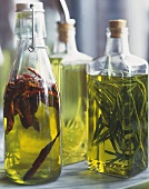 Still life with herb oil and chilli oil