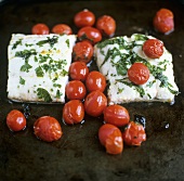 Fish fillets with herbs and cocktail tomatoes