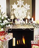 Fireplace decorated for Christmas