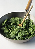 Spinach in a frying pan