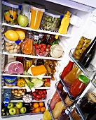 View into a fridge full of food