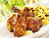 Spicy chicken legs with raisin rice