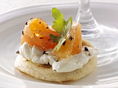 Bagel topped with smoked salmon and cream cheese