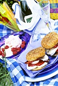 Mozzarella & pepper sandwiches & raspberry meringue for picnic