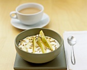 Pear with yoghurt and sunflower seeds