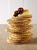 Scottish oat cakes with Cheddar cheese and Branston Pickle
