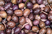 Marinated olives with garlic and rosemary (full-frame)