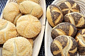 Home-baked organic sesame and poppy seed rolls