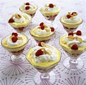 Sherry trifle with custard, cream and raspberries