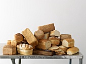 Various types of bread on a table
