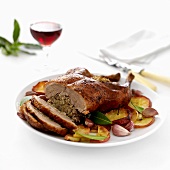 Duck with apple and garlic stuffing
