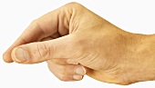 Hand in position to hold something between thumb & index finger