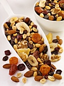 Trail mix in scoop and small bowl