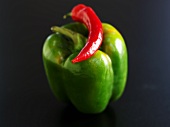 Green pepper with a red chilli