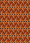 Chocolate hearts arranged in rows, black background