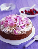 Yoghurt almond cake with rose syrup and rose petals