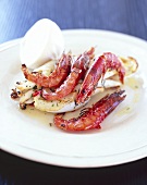 Grilled squid and prawns with mint butter